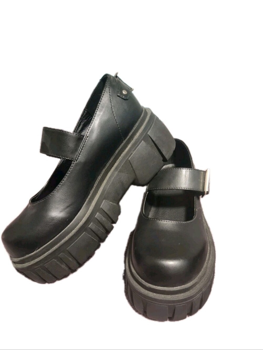 Sz 9 Black Mary Jane Platform Shoes Goth Punk 90s Chunky Buckle Grunge School